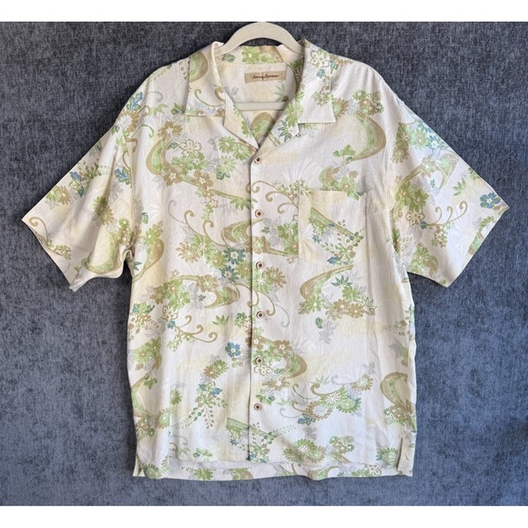 Tommy Bahama Other - Mens Sz Large Tommy Bahama 100% Silk Hawaiian Green Beige Shirt‎ Floral